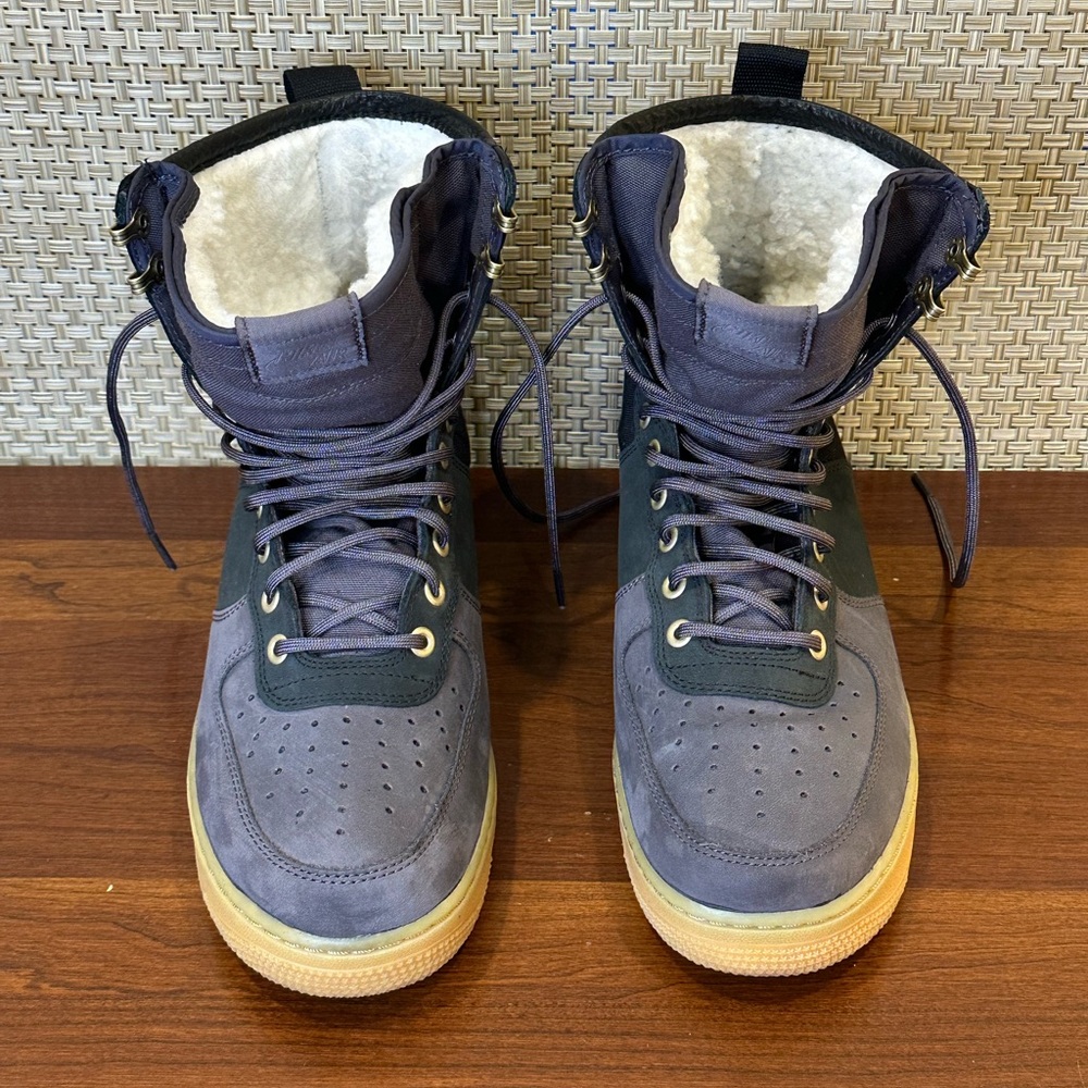 🌟2xHP🌟Nike SF Air Force 1 Gray/Black Premium Sherpa Hi-Top Sneaker Boots 10.5 - Picture 2 of 15